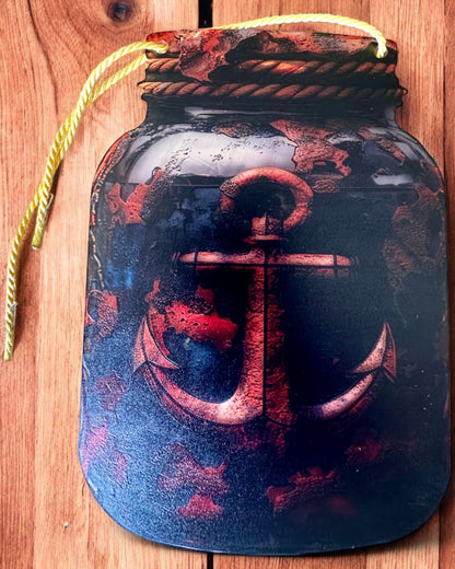 Pendentif Marin "Ancre dans un Bocal" décoration suspendue, possibilité de personnalisation avec gravure