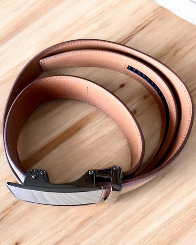 Ceinture Homme Marron avec Boucle Automatique, possibilité de personnalisation par gravure pour cadeau