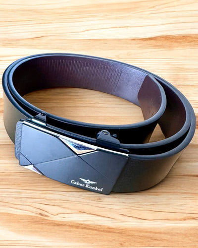 Ceinture Noire pour Homme avec Boucle Automatique Cabor Kunkel, possibilité de personnalisation avec gravure pour cadeau