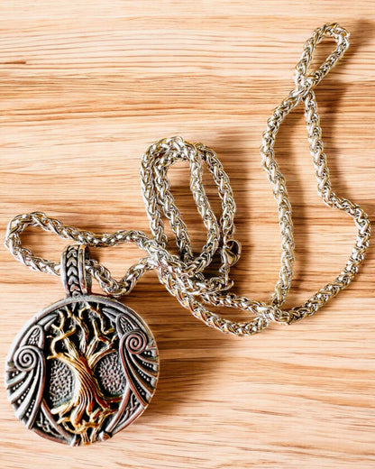 Collier "Arbre de Vie" en acier inoxydable avec personnalisation, avec le symbole Aegishjalmur, (Heaume de la Terreur)