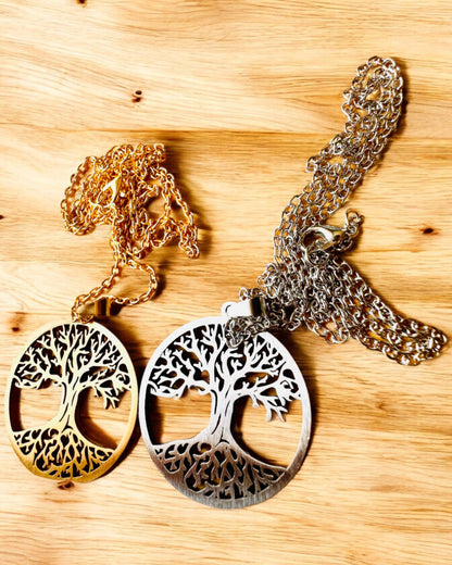 Ketting "Levensboom" van Roestvrij Staal - personalisatie met gravure, 2 kleuropties