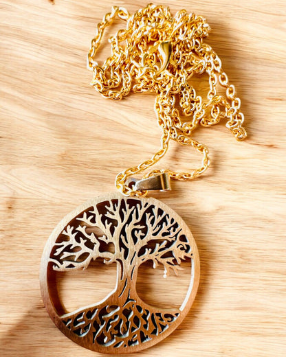 Ketting "Levensboom" van Roestvrij Staal - personalisatie met gravure, 2 kleuropties