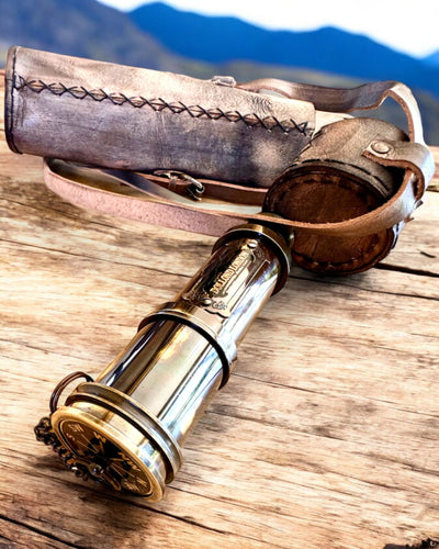 Premium Luneta "Voyager" met Gegraveerde Telescoop en Etui van Echt Leer, mogelijkheid tot personalisatie met gravure als cadeau