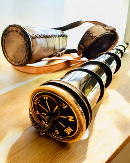Premium Luneta "Voyager" met Gegraveerde Telescoop en Etui van Echt Leer, mogelijkheid tot personalisatie met gravure als cadeau
