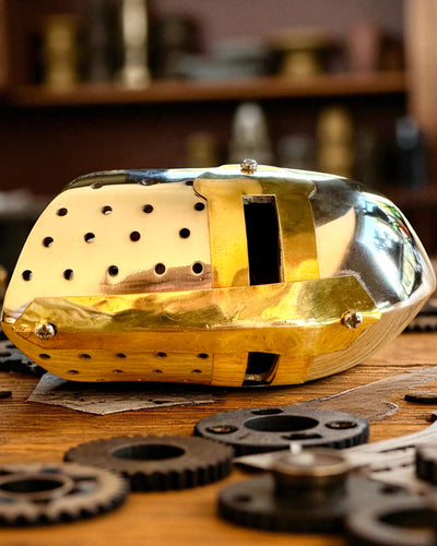 Mini Knight Helmet "Guardian" in Brass – Handcrafted, 12 cm, Customizable with Engraving for Gift