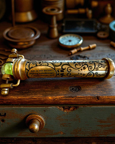 Vintage-Kaleidoskop „Emerald Dreams“, 15 cm – handgefertigt, mit Personalisierung durch Gravur als Geschenk