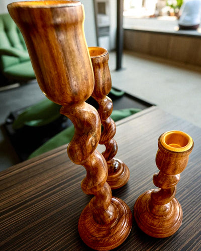 Set of 3 "Spiral Light" candle holders 25 cm high, customizable with engraving for a gift