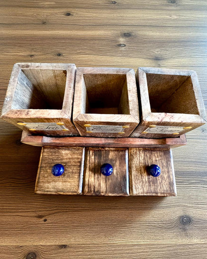 Ensemble Royal Trio – Thé, Café, Sucre en bois de Shisham, fait à la main, avec option de gravure pour cadeau