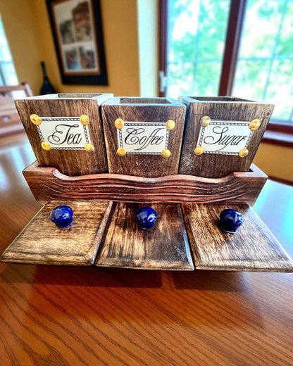 Ensemble Royal Trio – Thé, Café, Sucre en bois de Shisham, fait à la main, avec option de gravure pour cadeau