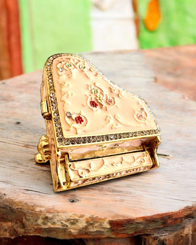 Élégante boîte à bijoux "Mini Piano - roses classiques" - avec option de gravure pour cadeau