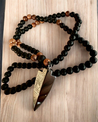 Strzała Mocy, Collier avec Obsidienne Noire et Perles en Bois, personnalisation avec gravure pour cadeau