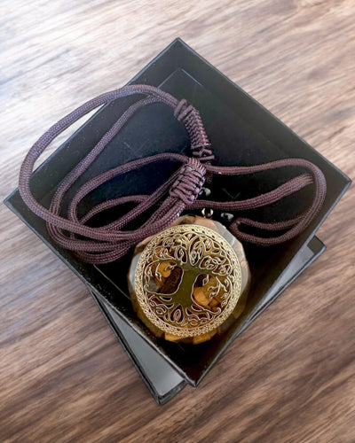 Amulet "Drzewo Życia" met tijgeroog, ketting als cadeau met gepersonaliseerde gravure