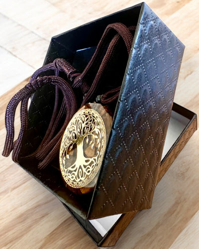 Amulet "Drzewo Życia" met tijgeroog, ketting als cadeau met gepersonaliseerde gravure