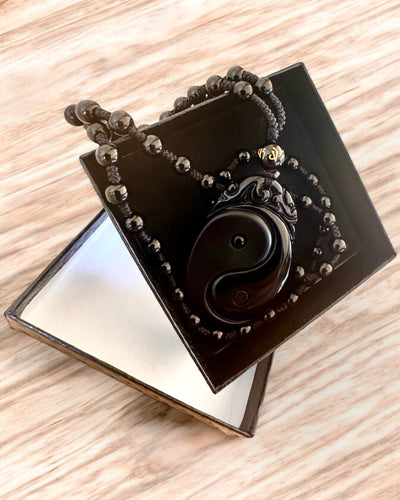 Obsidian Yin Yang Amulet met Gravure - Harmonie en Bescherming, personalisatie met gravure als cadeau