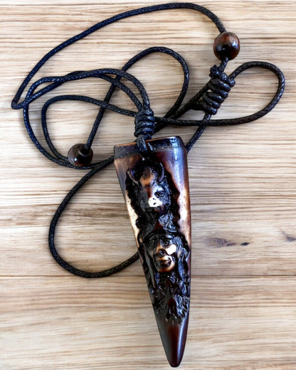 Wolf Fang necklace, resin amulet - Mystical Power of Nature, customizable with engraving for a gift