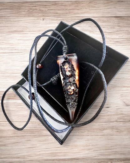 Wolf Fang necklace, resin amulet - Mystical Power of Nature, customizable with engraving for a gift
