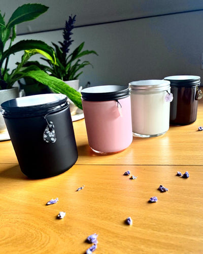 Intentionale Sojakerze Amethyst – Ruhe, Harmonie und Reinigung, 250 ml, Personalisierung als Geschenk möglich