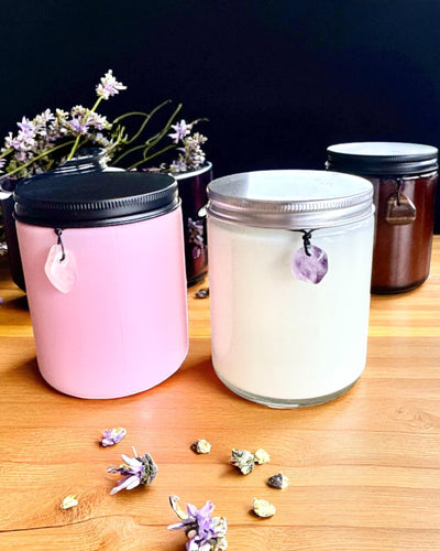 Intentionale Sojakerze Amethyst – Ruhe, Harmonie und Reinigung, 250 ml, Personalisierung als Geschenk möglich