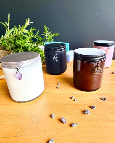 Bougie de soja intentionnelle Quartz Rose – amour, harmonie et paix du cœur, 250 ml, possibilité de personnalisation pour cadeau