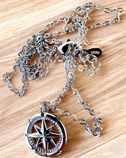 Silver Necklace with a Small Symbol - "Traveler's" Compass, customizable with engraving for a gift