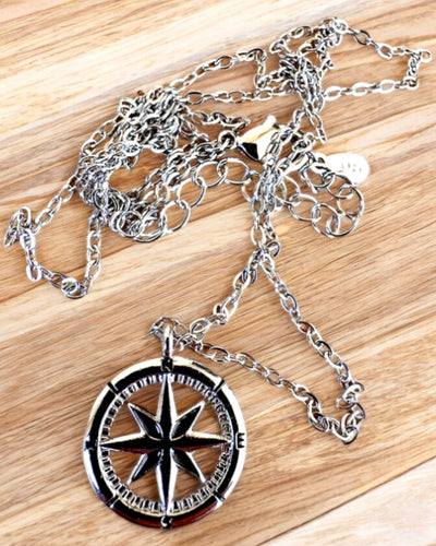 Silver Necklace with a Small Symbol - "Traveler's" Compass, customizable with engraving for a gift