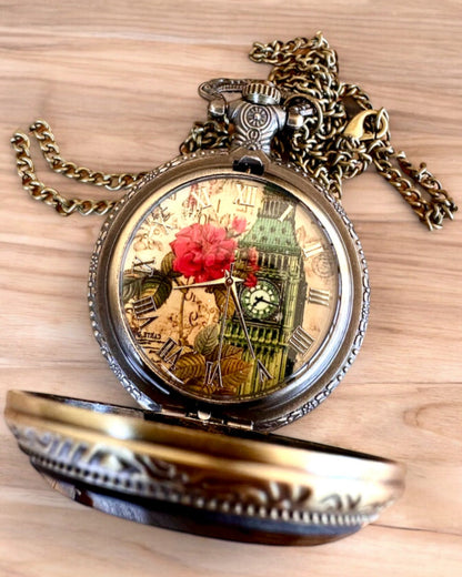 Montre de poche "Vintage Charm" personnalisation avec gravure pour cadeau