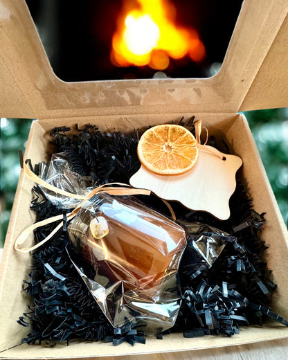 Bougie de soja intentionnelle 250 ml avec pierre naturelle – choisissez votre énergie : Citrine ou Grenat, personnalisation par gravure pour cadeau