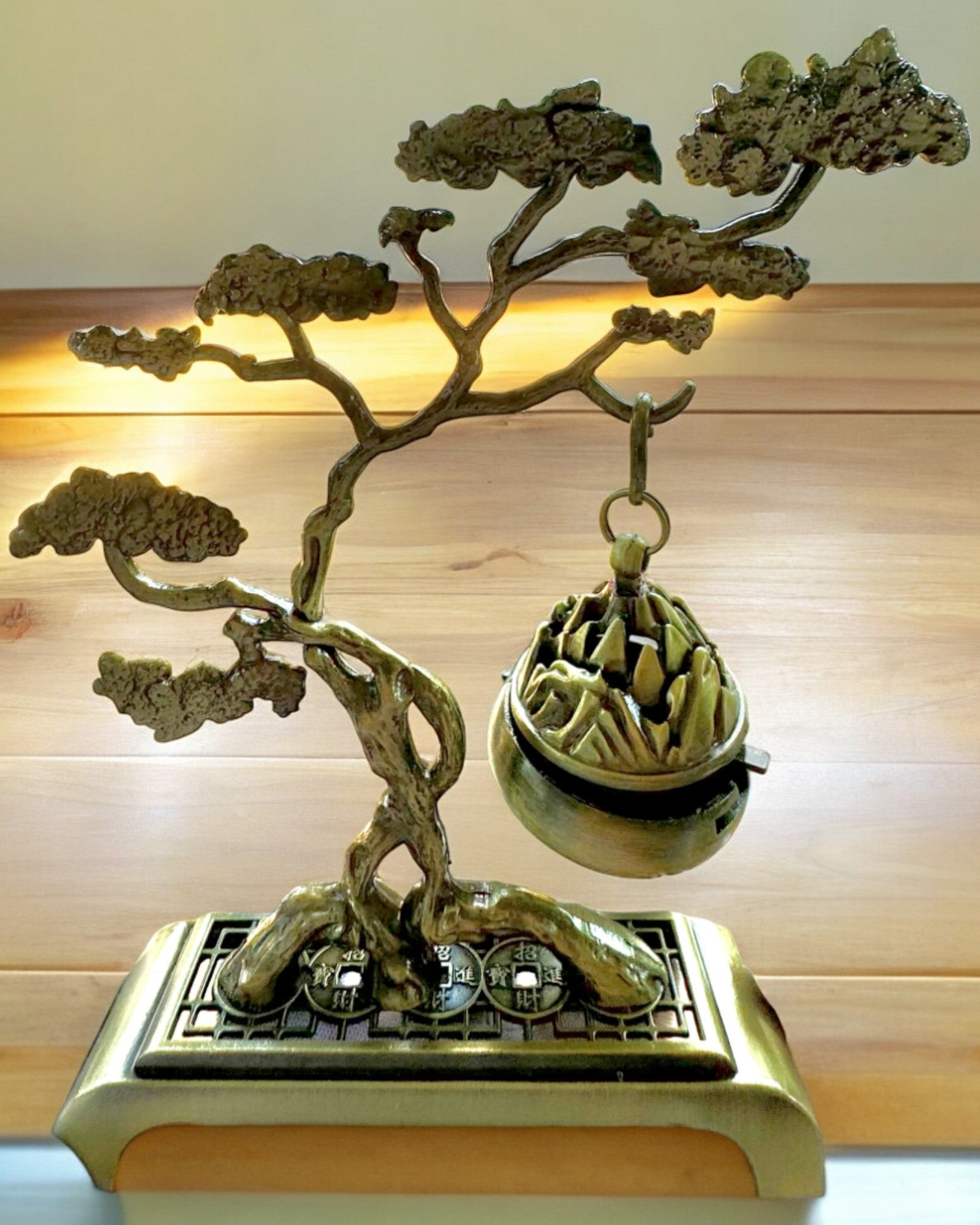 Porte-encens en métal élégant Bonsai - possibilité de personnalisation par gravure pour cadeau