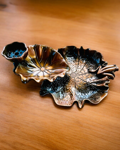 Elegant Metal Lotus Leaf Incense Holder - 4 variants to choose from, personalization with engraving available for a gift