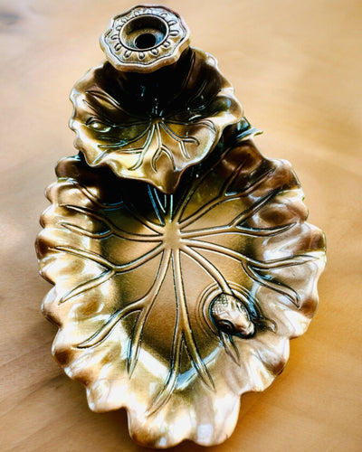 Elegant Metal Lotus Leaf Incense Holder - 4 variants to choose from, personalization with engraving available for a gift