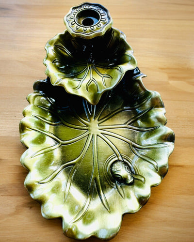 Elegant Metal Lotus Leaf Incense Holder - 4 variants to choose from, personalization with engraving available for a gift