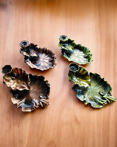 Elegant Metal Lotus Leaf Incense Holder - 4 variants to choose from, personalization with engraving available for a gift