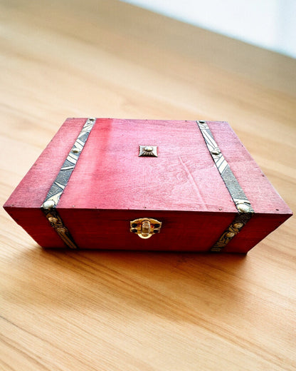 Antieke Houten Sieradendoos met Graveermogelijkheid, 23 cm x 16 cm x 7,5 cm