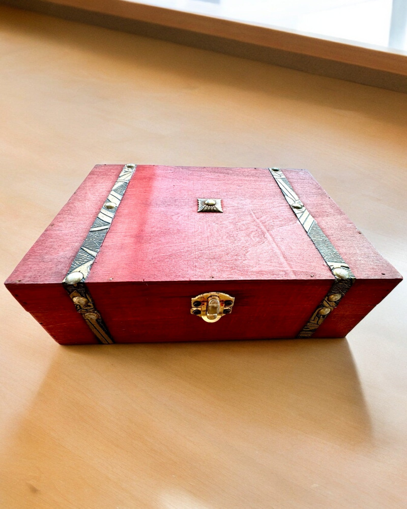 Antieke Houten Sieradendoos met Graveermogelijkheid, 23 cm x 16 cm x 7,5 cm