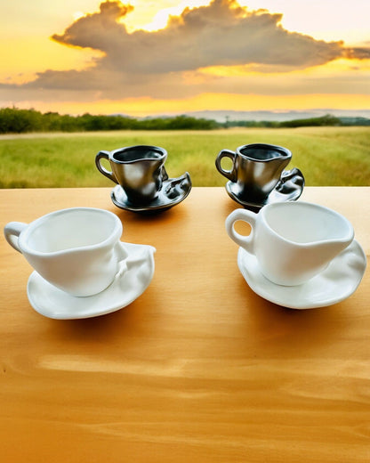 Elegant Ceramic Cups "Mask" – Set of 2 pcs. - personalization with engraving available for a gift