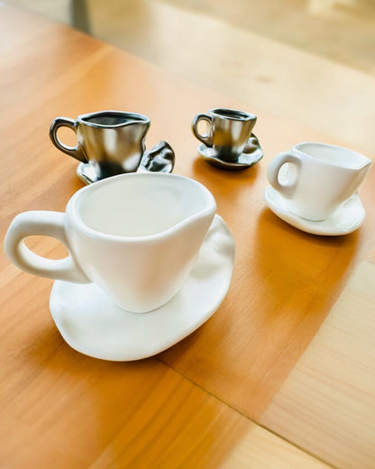 Elegant Ceramic Cups "Mask" – Set of 2 pcs. - personalization with engraving available for a gift