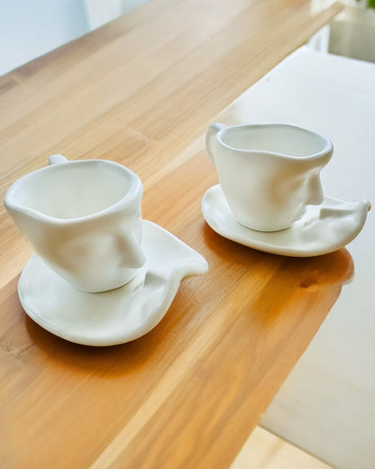 Elegant Ceramic Cups "Mask" – Set of 2 pcs. - personalization with engraving available for a gift