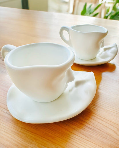 Elegant Ceramic Cups "Mask" – Set of 2 pcs. - personalization with engraving available for a gift