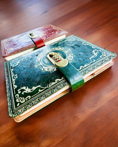 Exclusief Leren Notitieboek "Sekretnik" A5 met Cijferslot - personalisatie met gravure