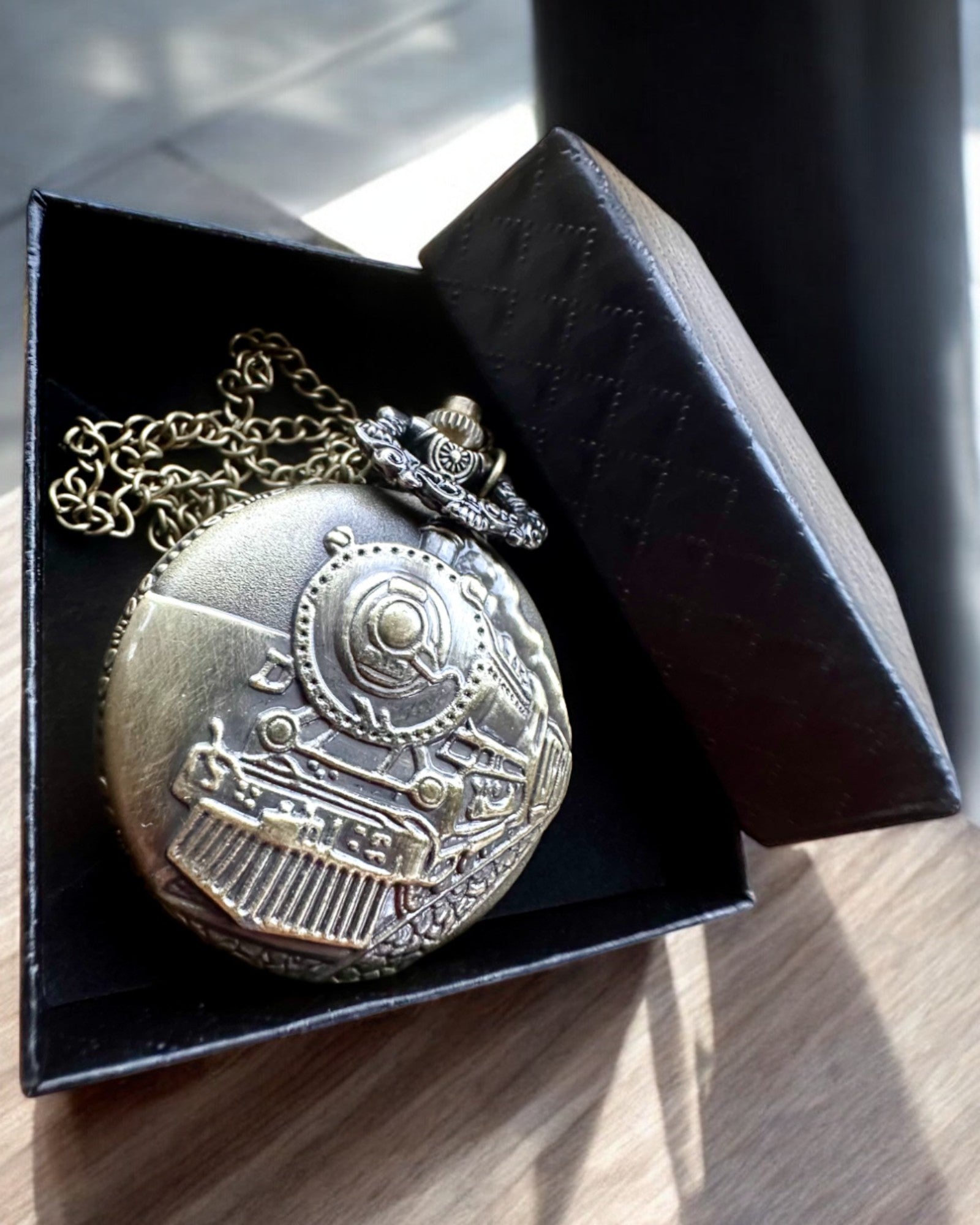 Pocket watch "Time Locomotive" with engraving, as a gift, train motif