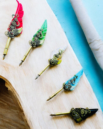 "Steampunk Elegance" Calligraphy Pen with Turkey Feather - Handcrafted, 5 Variants to Choose From, Custom Engraving for Gift