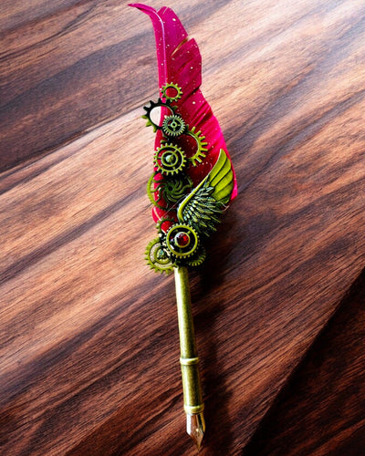 "Steampunk Elegance" Calligraphy Pen with Turkey Feather - Handcrafted, 5 Variants to Choose From, Custom Engraving for Gift