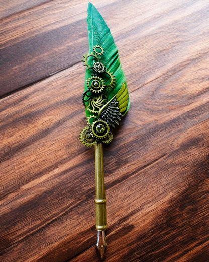 Stylo Calligraphique "Élégance Steampunk" avec Plume de Dinde - Fait Main 5 variantes au choix, personnalisation par gravure pour cadeau