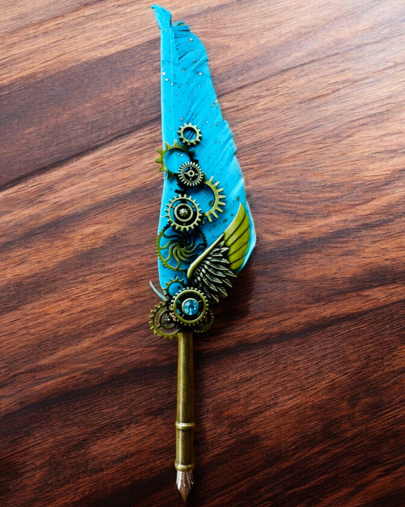 Stylo Calligraphique "Élégance Steampunk" avec Plume de Dinde - Fait Main 5 variantes au choix, personnalisation par gravure pour cadeau