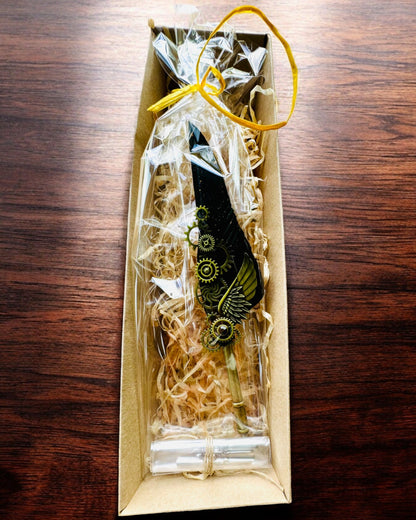 Stylo Calligraphique "Élégance Steampunk" avec Plume de Dinde - Fait Main 5 variantes au choix, personnalisation par gravure pour cadeau