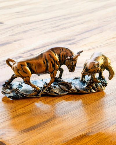 "Clash of the Bull and the Bear" - Copper-rust sculpture with engraving option