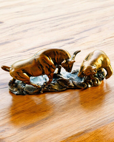 "Clash of the Bull and the Bear" - Copper-rust sculpture with engraving option
