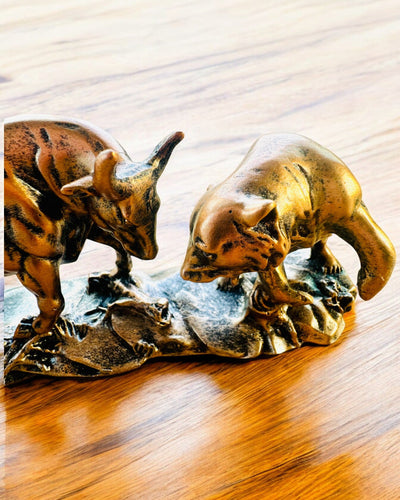 "Clash of the Bull and the Bear" - Copper-rust sculpture with engraving option