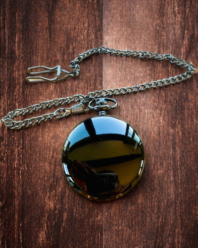 Montre de Poche Classique avec Chiffres Romains et Chaînette, Quartz, Éclat Noir - couleur noire