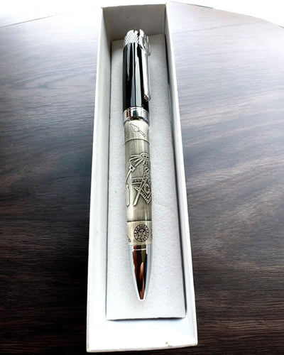 Elegant Pen "Masterful Harmony" with Engraving Option - Symbolic Motifs, Ancient Silver, personalization with engraving available as a gift